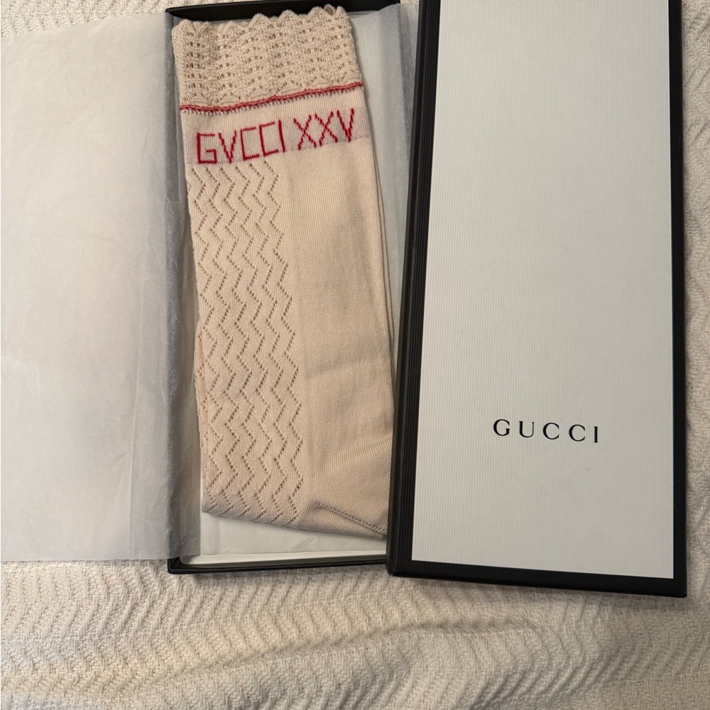 Gucci Beige Socks with Red Detail